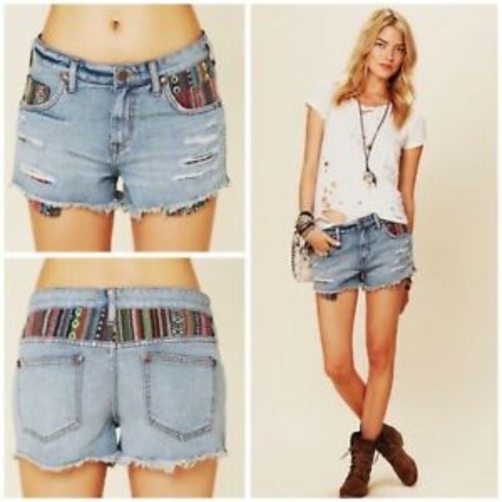 Free People Baja Distressed Jean Shorts